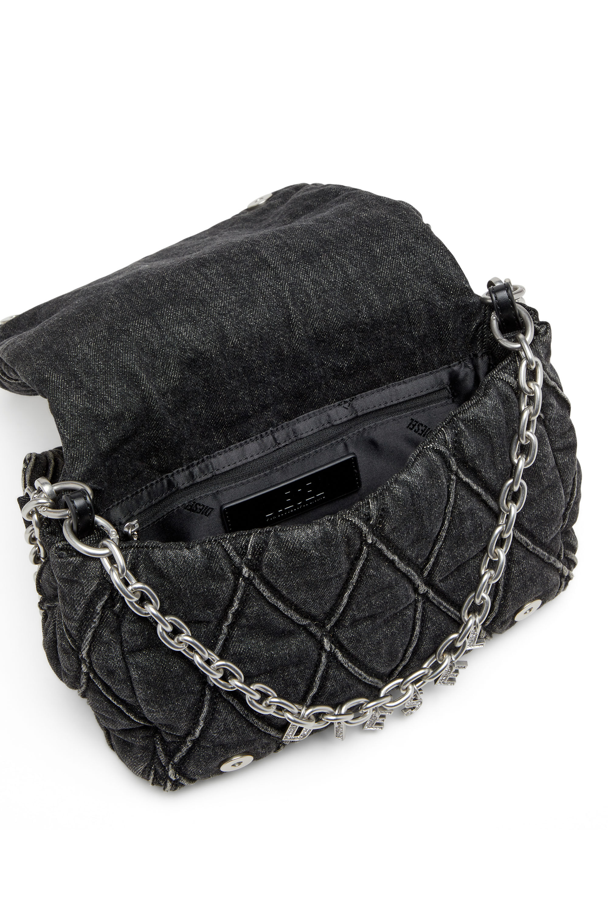 Diesel - CHARM-D SHOULDER M, Woman's Charm-D M-Shoulder bag in quilted denim in Black - 5