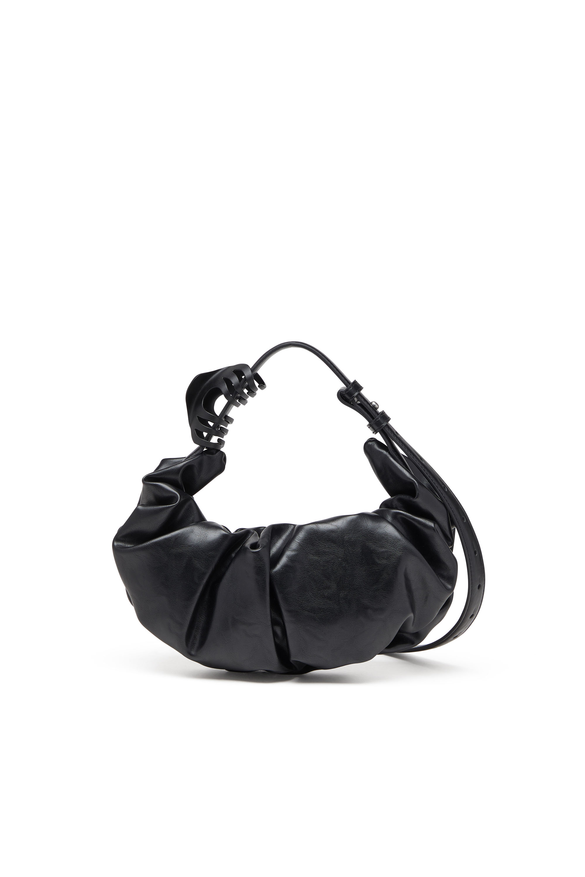 Diesel - GRAB-D HOBO S, Woman's Grab-D S-Small scrunched hobo bag in shiny PU in Black - 4