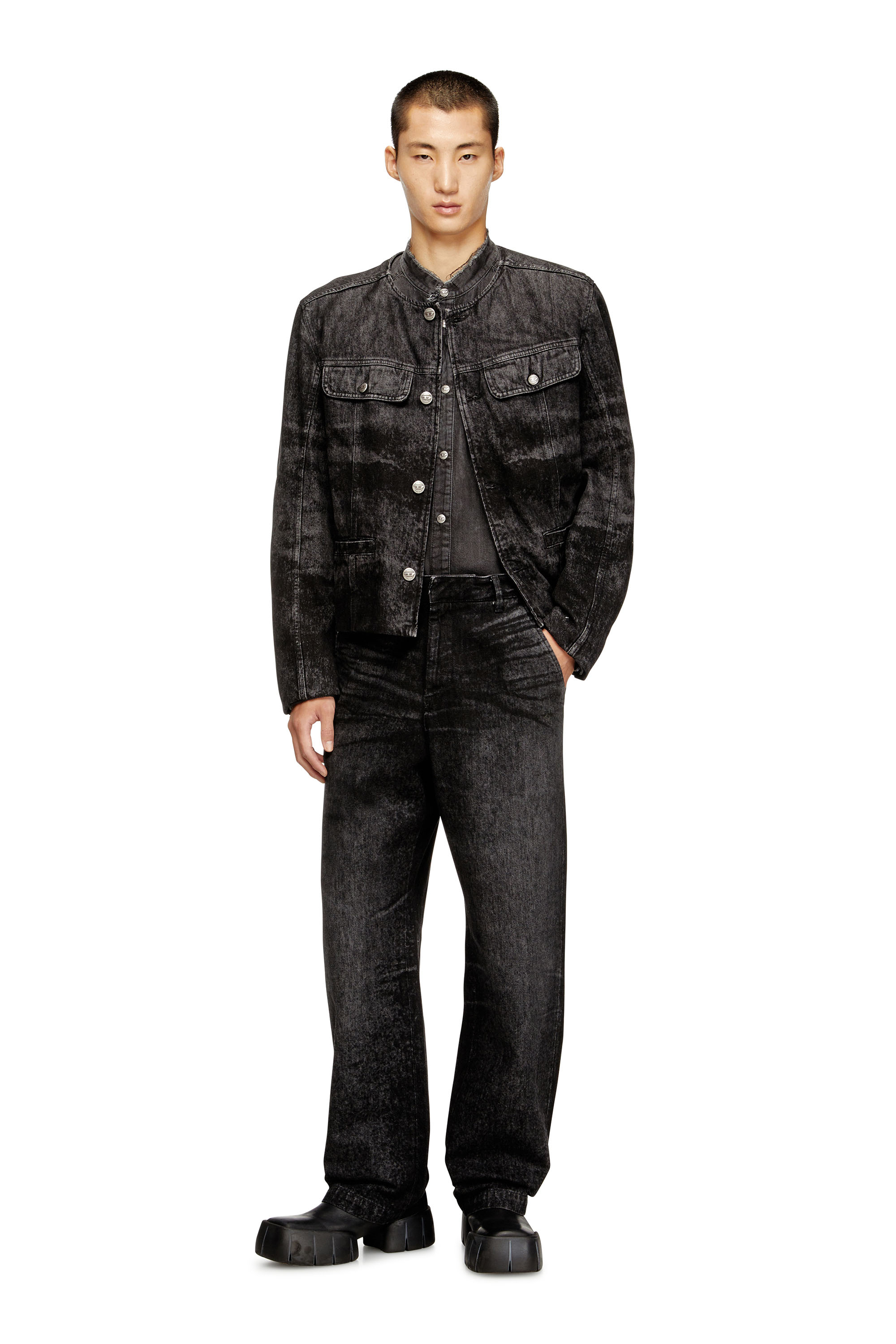 Diesel - D-ABERDEEN-FSH2, Man's Jacket in lasered cotton-hemp denim in Black/Dark grey - 2