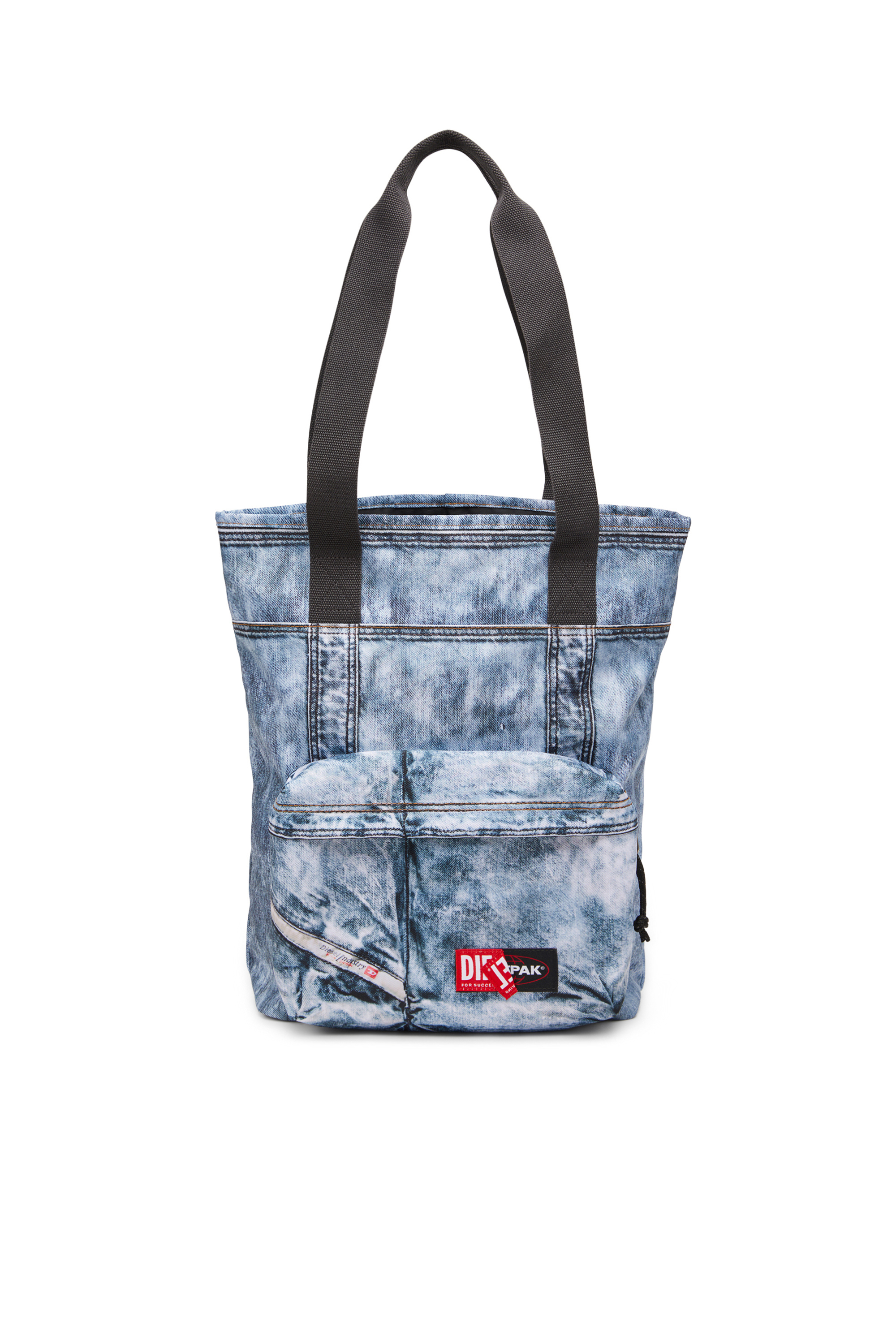 Diesel - DIESEL TOTE, Unisex's Tote bag in trompe l'oeil denim in Blue - 1