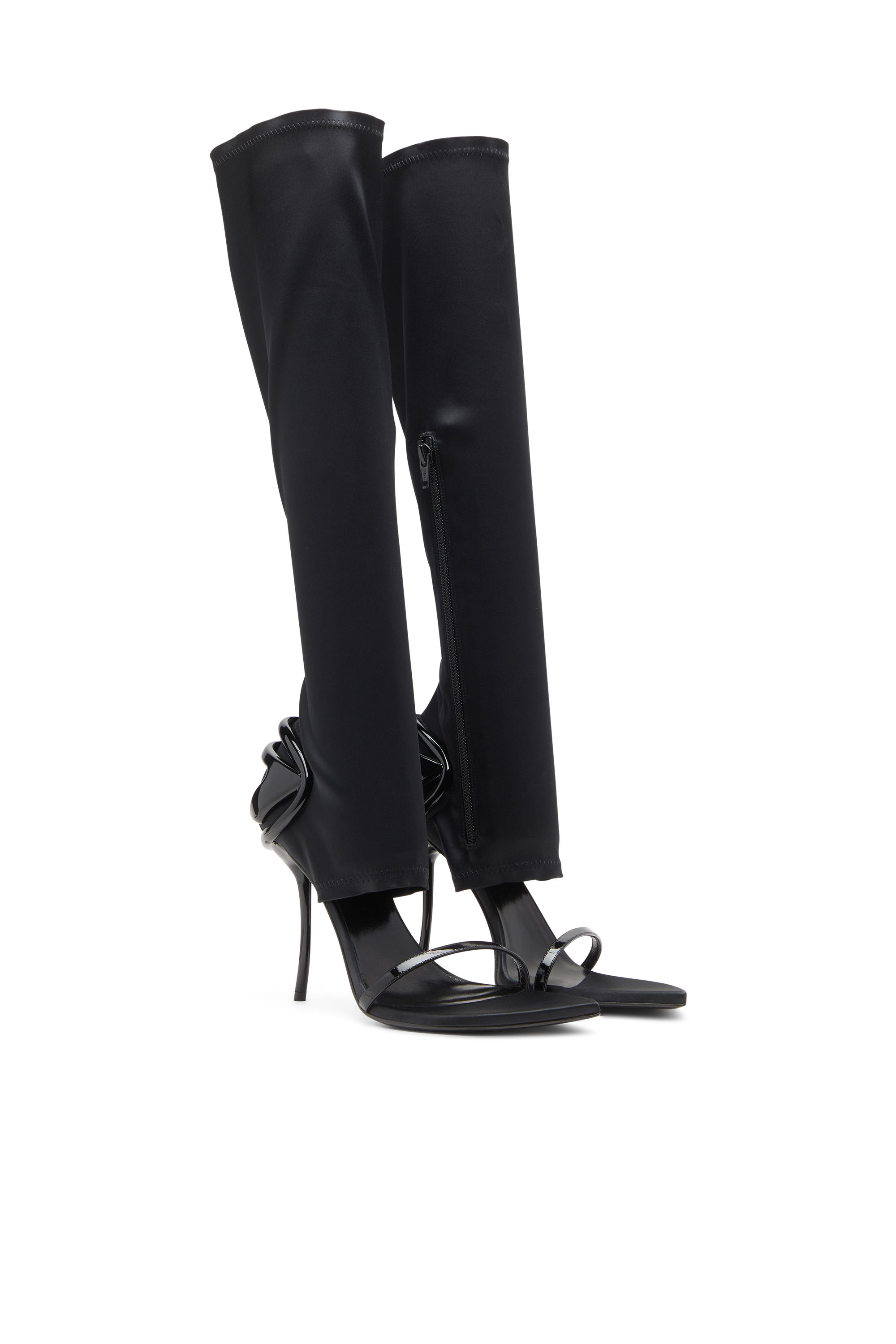 Diesel - D-TEN&HALF SDL KB, Woman's D-Ten&Half-Stiletto knee boot sandals in stretch satin in Black - 2