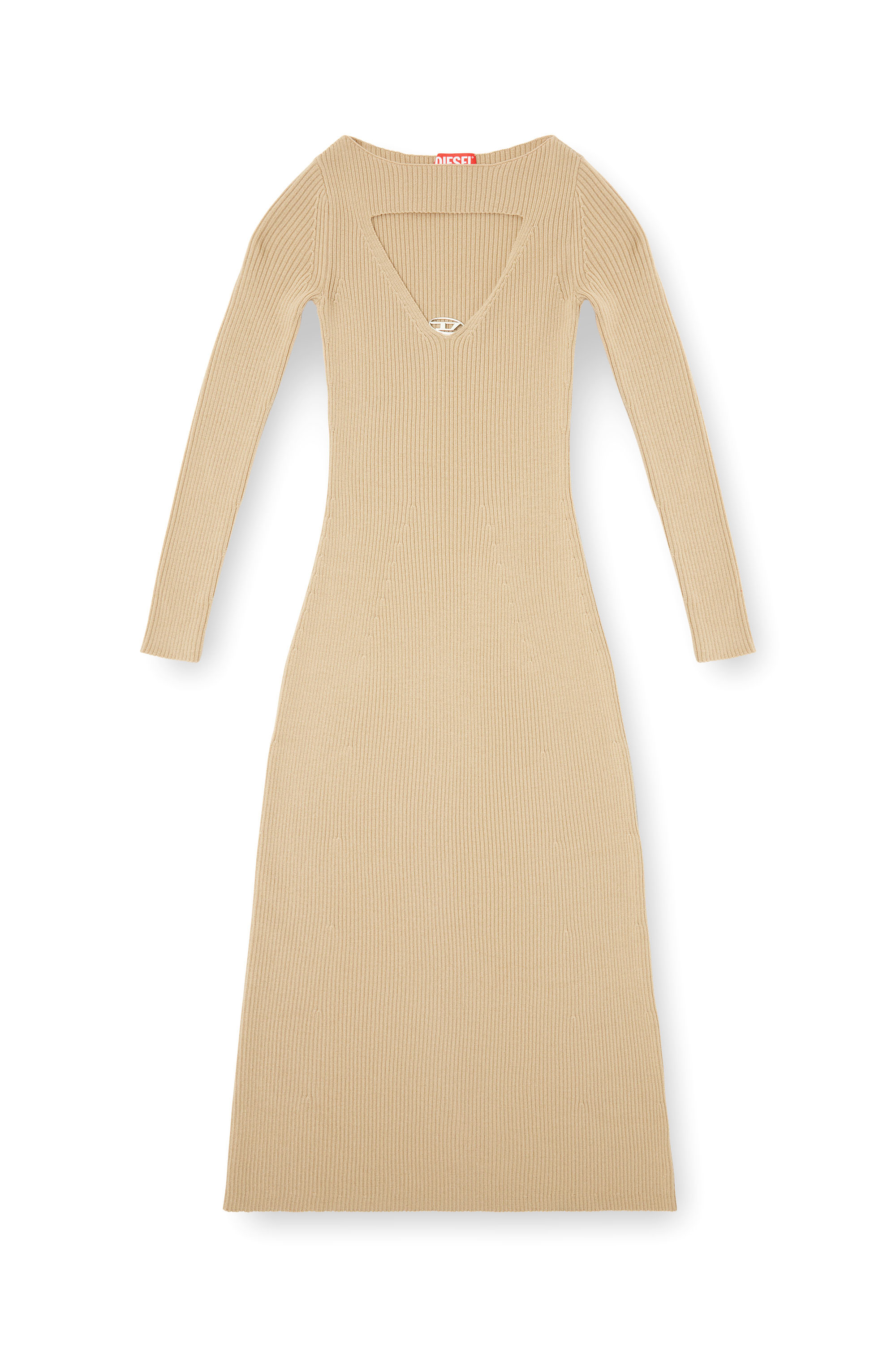 Diesel - M-OLONI, Woman's Midi wool dress with inlay in Light Brown - 2