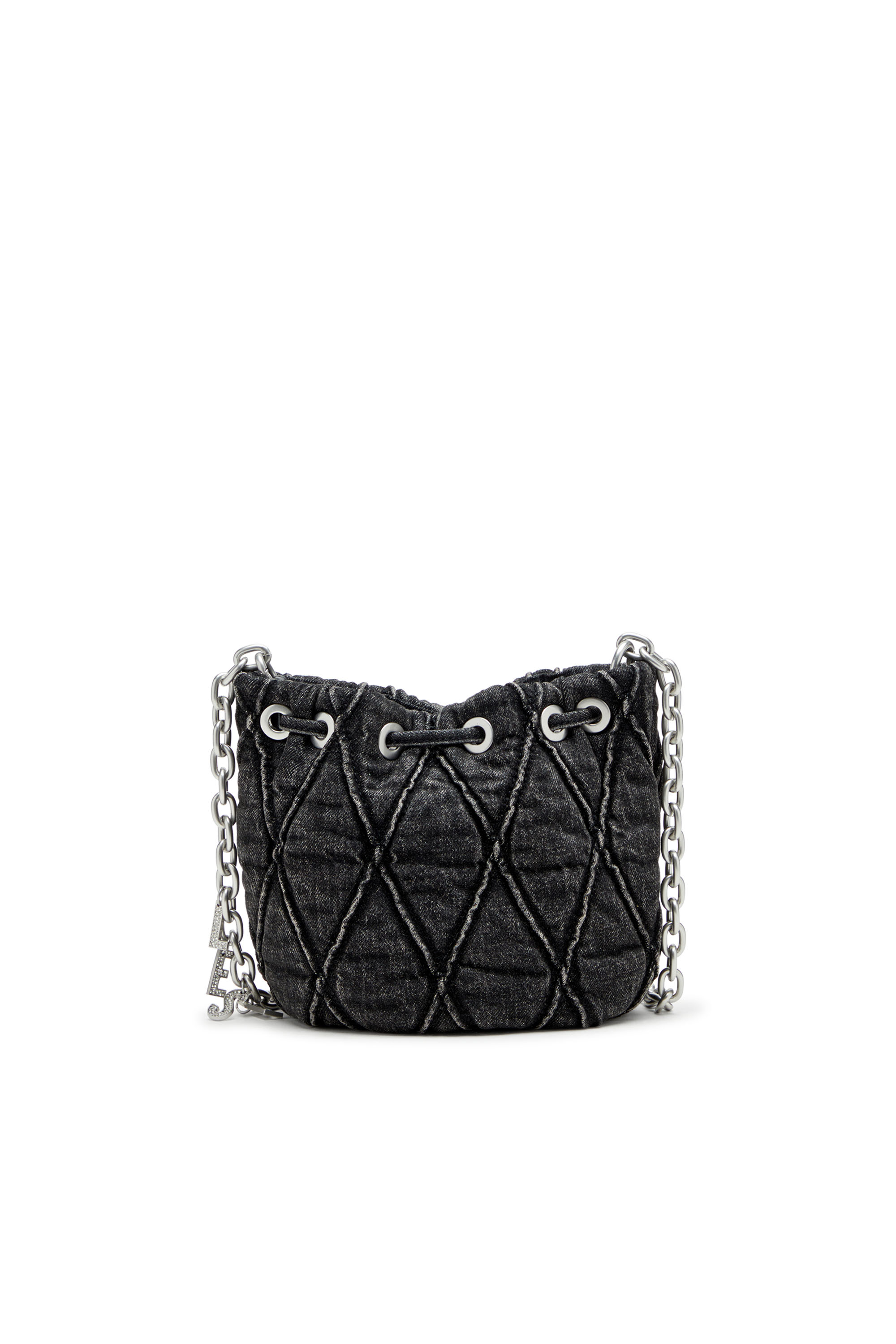 Diesel - CHARM-D BUCKET S, Woman's Mini bucket bag in treated quilted denim in Black - 3