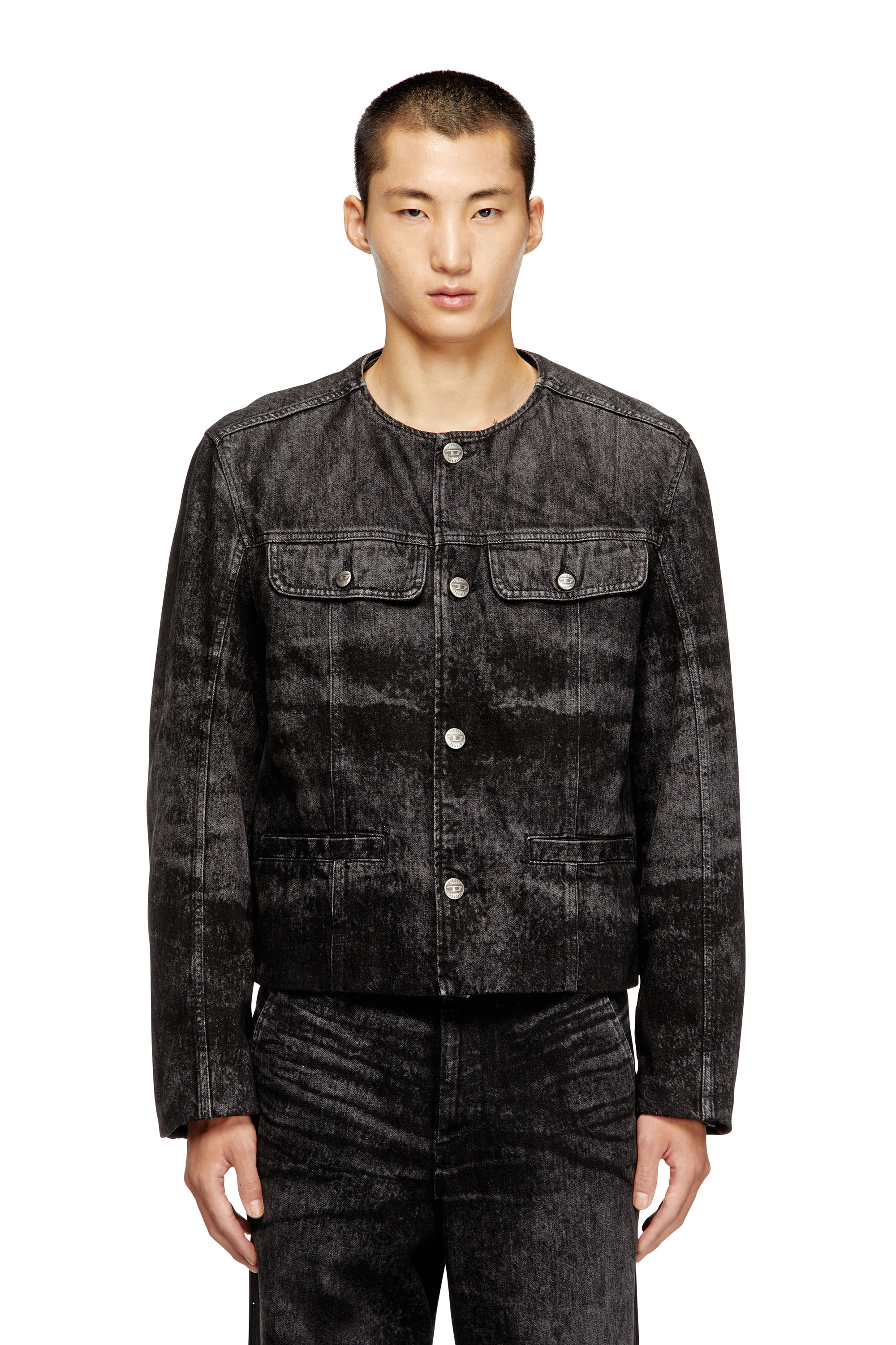 Diesel - D-ABERDEEN-FSH2, Man's Jacket in lasered cotton-hemp denim in Black/Dark grey - 1