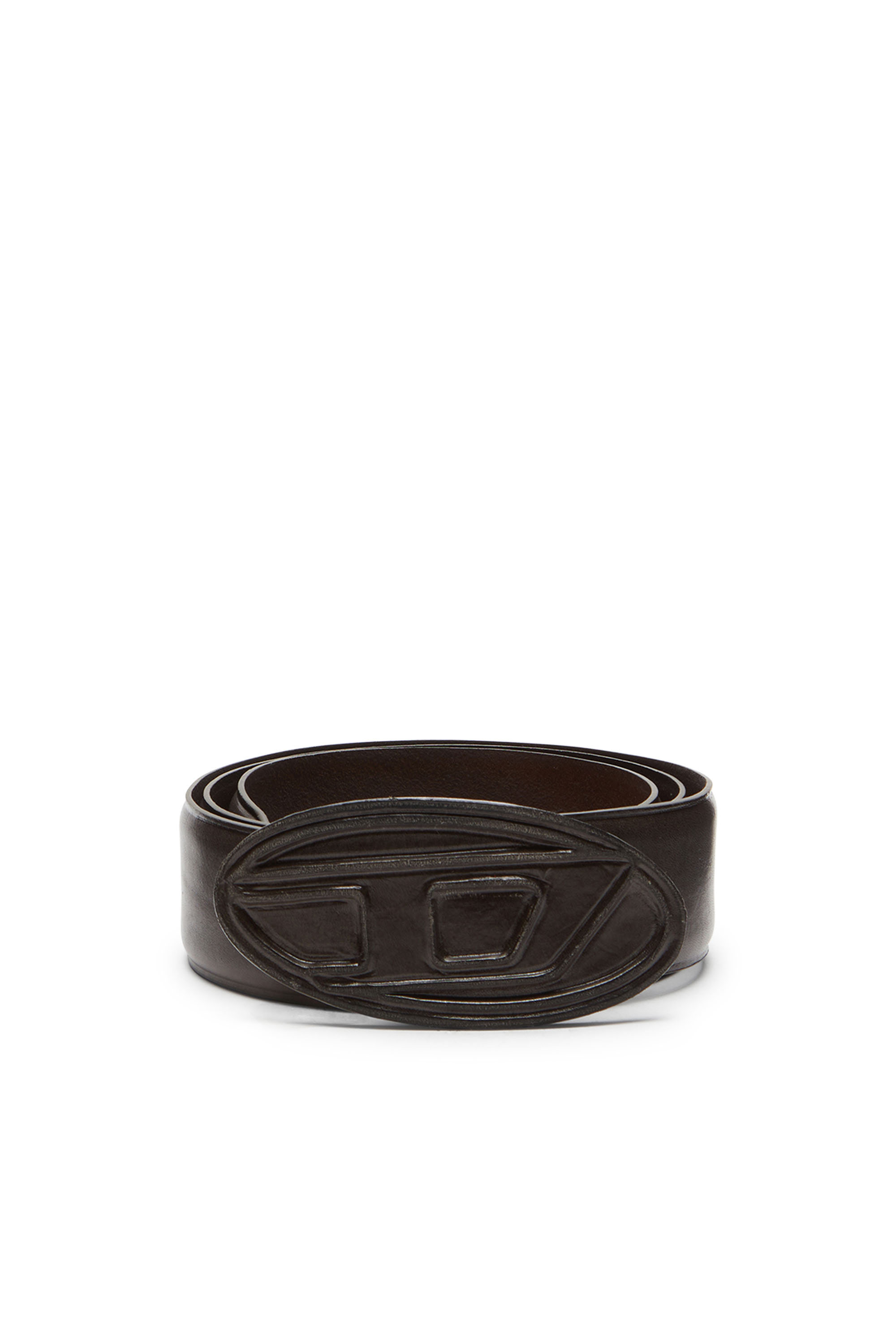Diesel - B-1DR SCRATCH, Man's 4cm Leather belt with leather-covered buckle in Dark Brown - 1